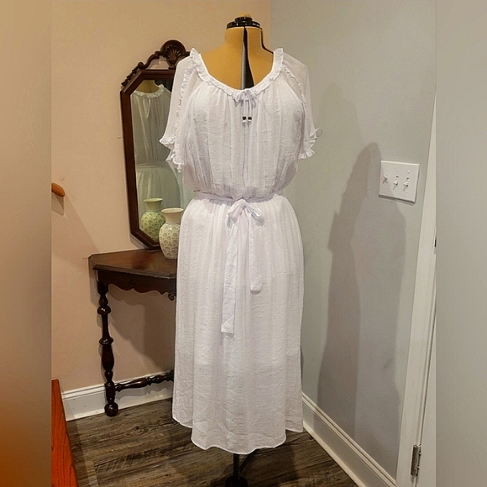 NWT 2X White Ruffly Dress - Picture 6 of 11